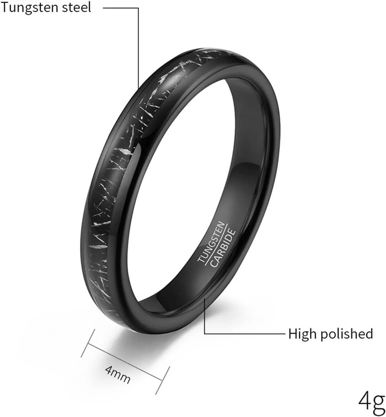 Couples Promise Rings Set, Tungsten Carbide Couples Wedding Rings Set Comfort Fit 4mm Black Ring Inlay Metal