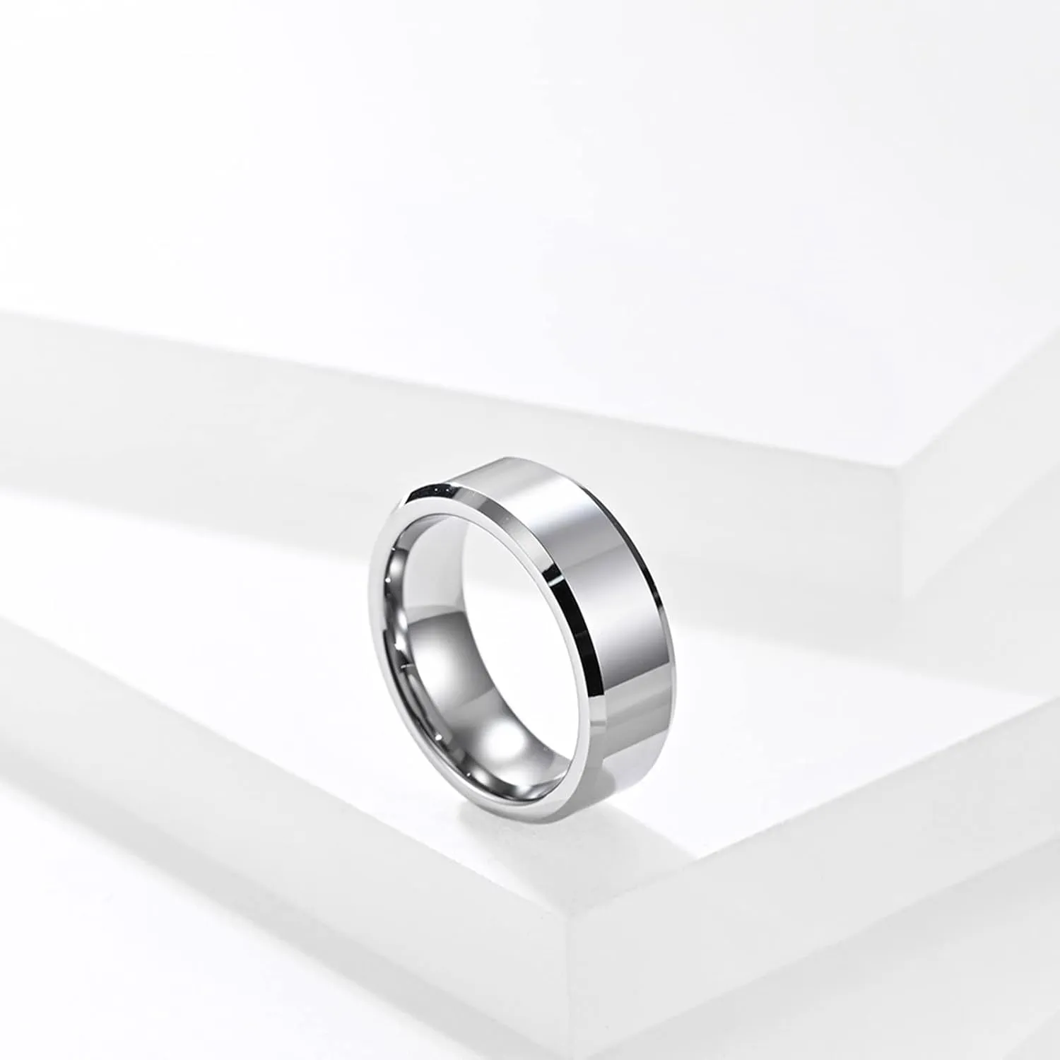 Couples Rings Set, Rings for Men Tungsten 6mm 8mm Silver Ring Beveled Edge Valentine's Day Couple Rings