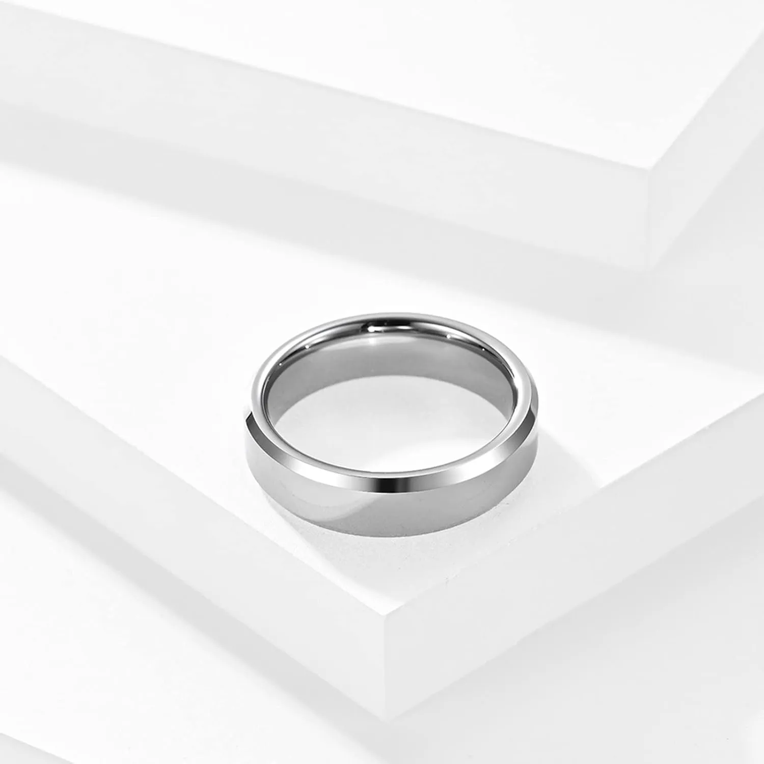 Couples Rings Set, Rings for Men Tungsten 6mm 8mm Silver Ring Beveled Edge Valentine's Day Couple Rings