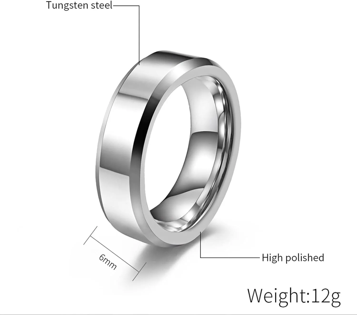 Couples Rings Set, Rings for Men Tungsten 6mm 8mm Silver Ring Beveled Edge Valentine's Day Couple Rings