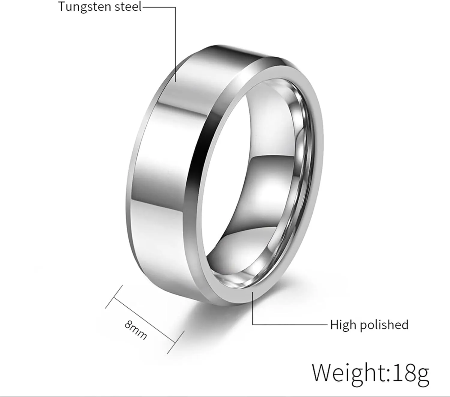 Couples Rings Set, Rings for Men Tungsten 6mm 8mm Silver Ring Beveled Edge Valentine's Day Couple Rings