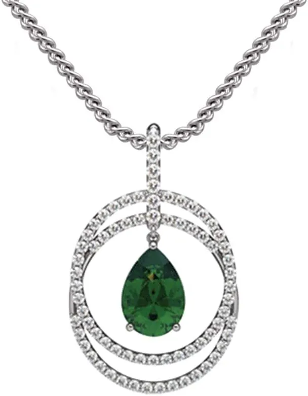 Created Pear Shape Emerald Pendant Necklaces Engagement for Women 925 Silver