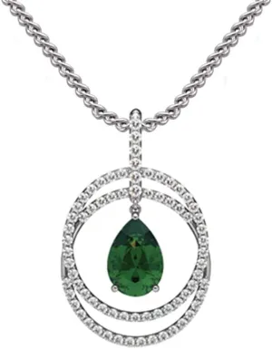 Created Pear Shape Emerald Pendant Necklaces Engagement for Women 925 Silver