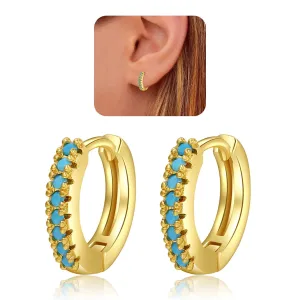 Cubic Zirconia Huggie Hoop Earrings for Women, 8mm Tiny Mini Small Hoop Earrings, Hypoallergenic 14K Gold Plated Cartilage Piercing Earrings(Gold, Blue CZ)