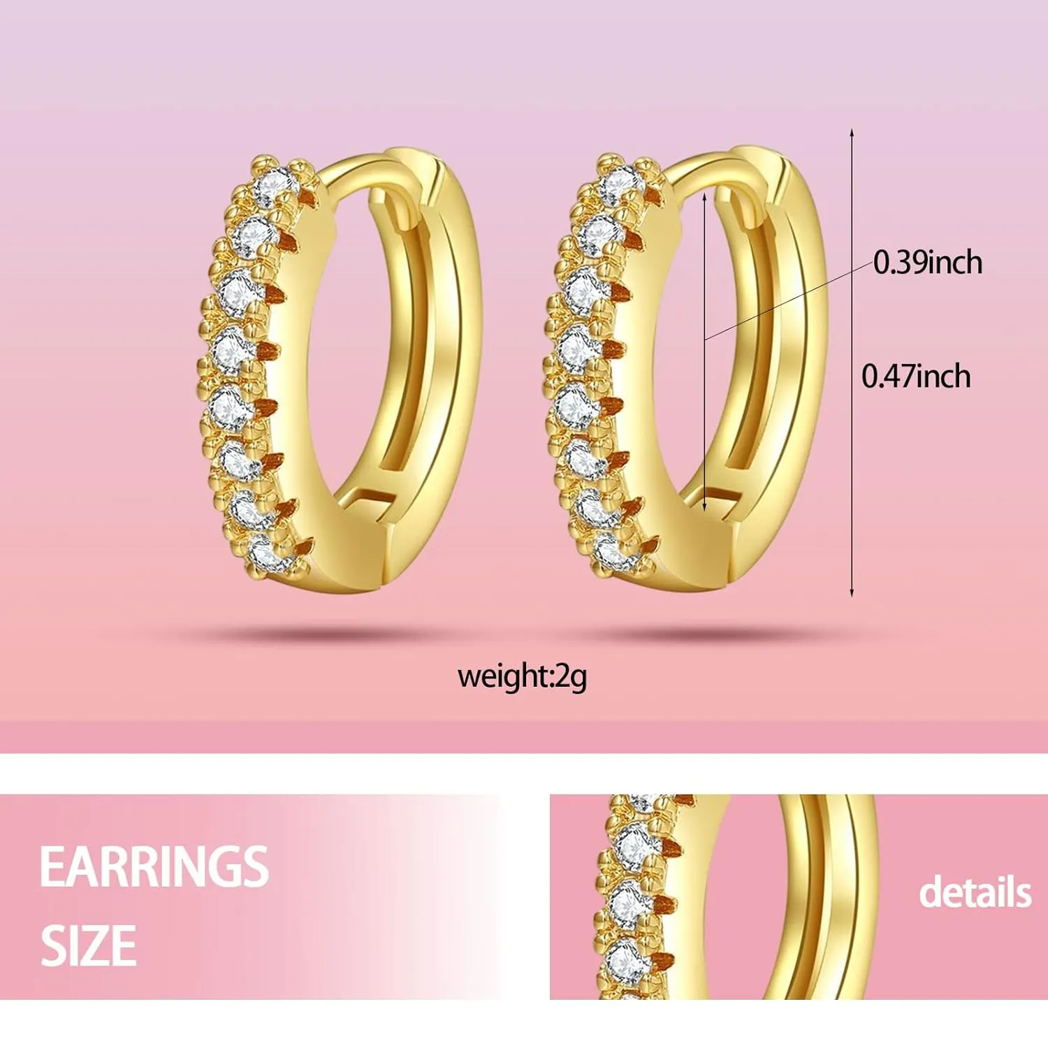 Cubic Zirconia Huggie Hoop Earrings for Women, 8mm Tiny Mini Small Hoop Earrings, Hypoallergenic 14K Gold Plated Cartilage Piercing Earrings(Gold, Blue CZ)