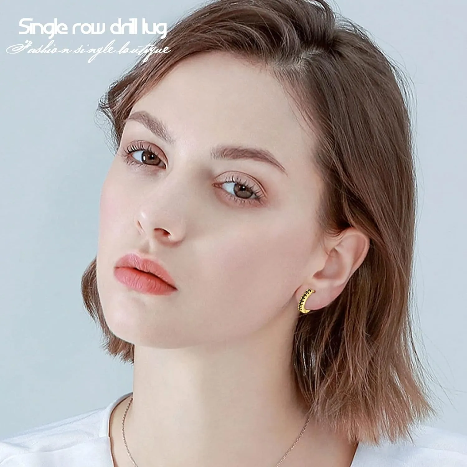 Cubic Zirconia Huggie Hoop Earrings for Women, 8mm Tiny Mini Small Hoop Earrings, Hypoallergenic 14K Gold Plated Cartilage Piercing Earrings(Gold, Blue CZ)