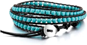 Custom Bead Wrap Bracelet for Women Engraved Name Photo Handmade Natural Agate Beads Layered Bracelet Bohemian Style 3 Wraps Adjustable Bracelets Jewelry Gifts