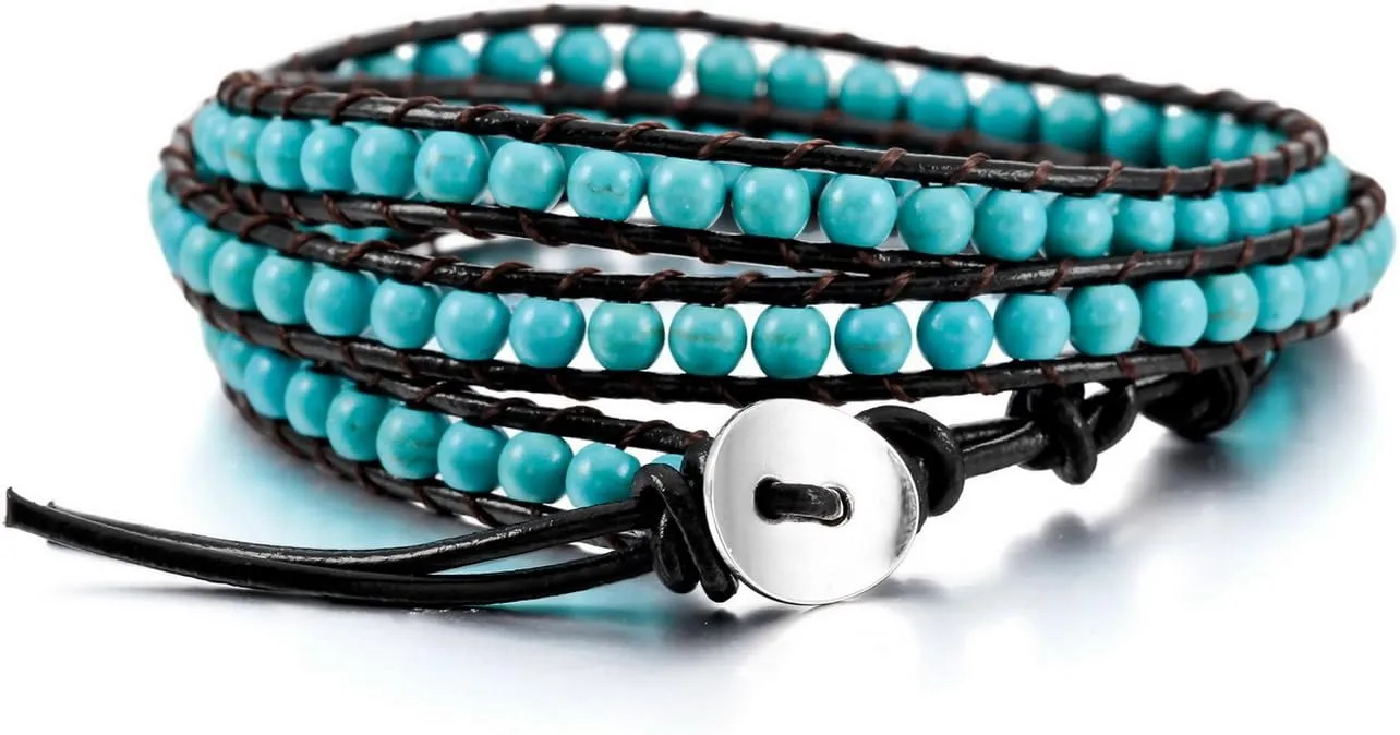 Custom Bead Wrap Bracelet for Women Engraved Name Photo Handmade Natural Agate Beads Layered Bracelet Bohemian Style 3 Wraps Adjustable Bracelets Jewelry Gifts