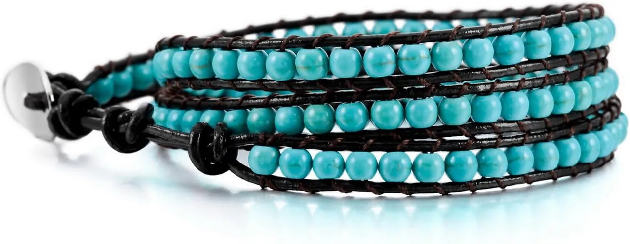 Custom Bead Wrap Bracelet for Women Engraved Name Photo Handmade Natural Agate Beads Layered Bracelet Bohemian Style 3 Wraps Adjustable Bracelets Jewelry Gifts