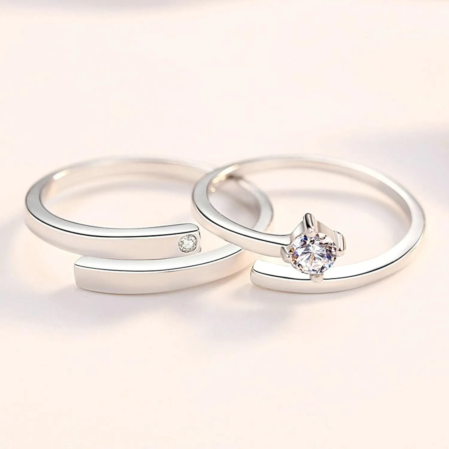 Custom Wedding Bands for Couples, 925 Sterling Silver Rings Promise Rings Adjustable Solitaire Ring with Cubic Zirconia