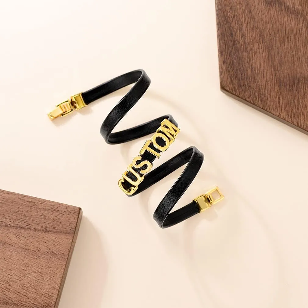 Custom4U Personalized Black Leather Choker Necklace with Picture/Name/Initials/Letters Charm,Custom Made Adjustable Choker Collar Gothic Punk Necklaces Jewelry Gifts for Women
