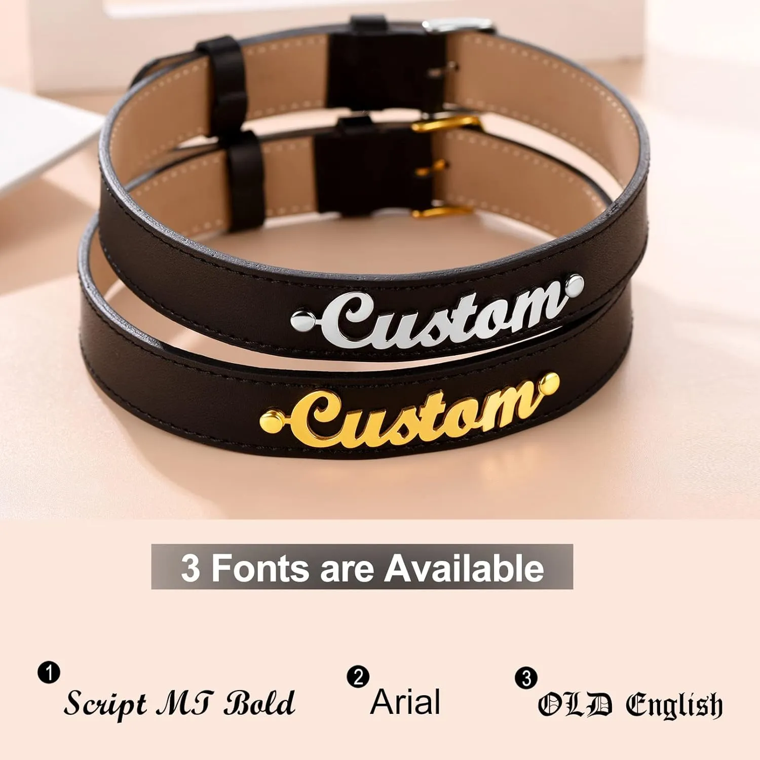Custom4U Personalized Black Leather Choker Necklace with Picture/Name/Initials/Letters Charm,Custom Made Adjustable Choker Collar Gothic Punk Necklaces Jewelry Gifts for Women