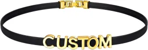 Custom4U Personalized Black Leather Choker Necklace with Picture/Name/Initials/Letters Charm,Custom Made Adjustable Choker Collar Gothic Punk Necklaces Jewelry Gifts for Women