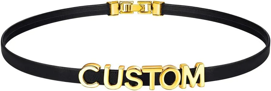 Custom4U Personalized Black Leather Choker Necklace with Picture/Name/Initials/Letters Charm,Custom Made Adjustable Choker Collar Gothic Punk Necklaces Jewelry Gifts for Women