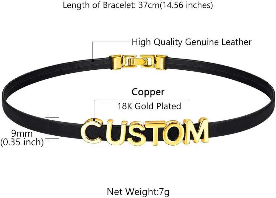 Custom4U Personalized Black Leather Choker Necklace with Picture/Name/Initials/Letters Charm,Custom Made Adjustable Choker Collar Gothic Punk Necklaces Jewelry Gifts for Women