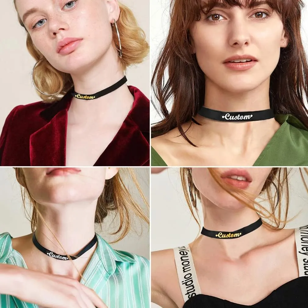 Custom4U Personalized Black Leather Choker Necklace with Picture/Name/Initials/Letters Charm,Custom Made Adjustable Choker Collar Gothic Punk Necklaces Jewelry Gifts for Women