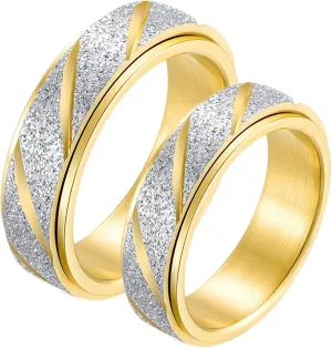 Cute Rings for Women, Stainless Steel Engagement Rings Gold Rotating Ring Matte 6mm Valentine's Day Couple Rings