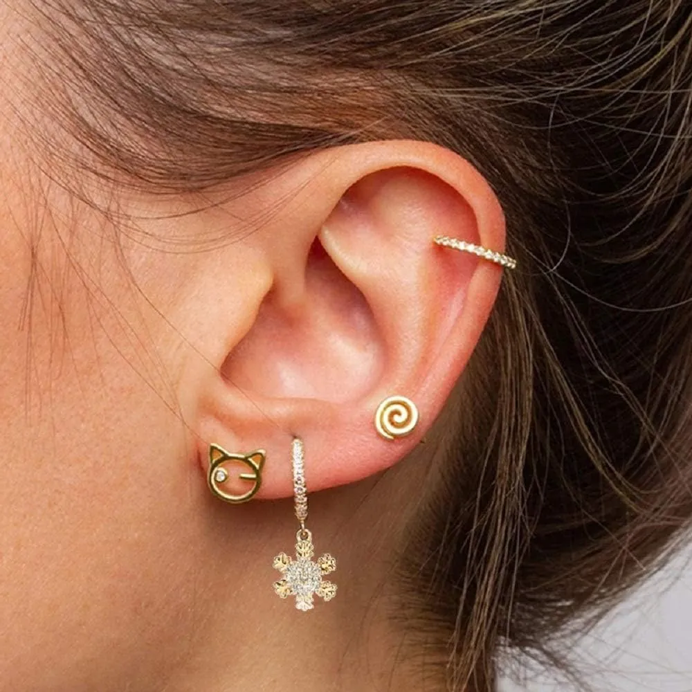 CZ Snowflake Christmas Dangle Drop Earrings for Women Cartilage 925 Sterling Silver Cuff Sleeper Small Hoop Dainty Cute Flower Dangling Hypoallergenic Gifts for Bff Daughter