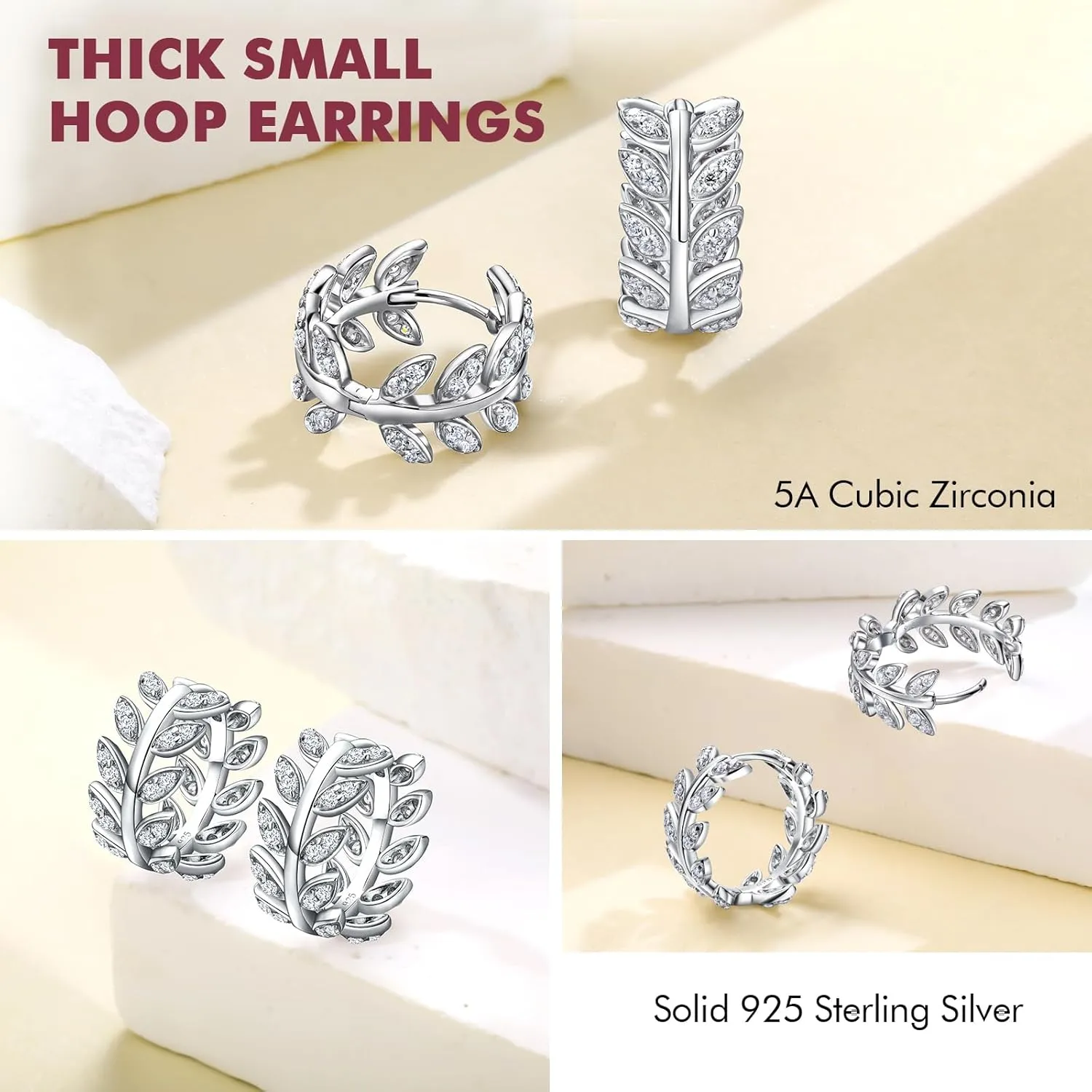 DAYBYDAY Huggie Earrings for Women 925 Sterling Silver Cubic Zirconia Gemstone Small Hoop Earrings, Leaf/Butterfly Cross/Huggie Hoop Earrings Anniversary Birthday Valentines Jewelry