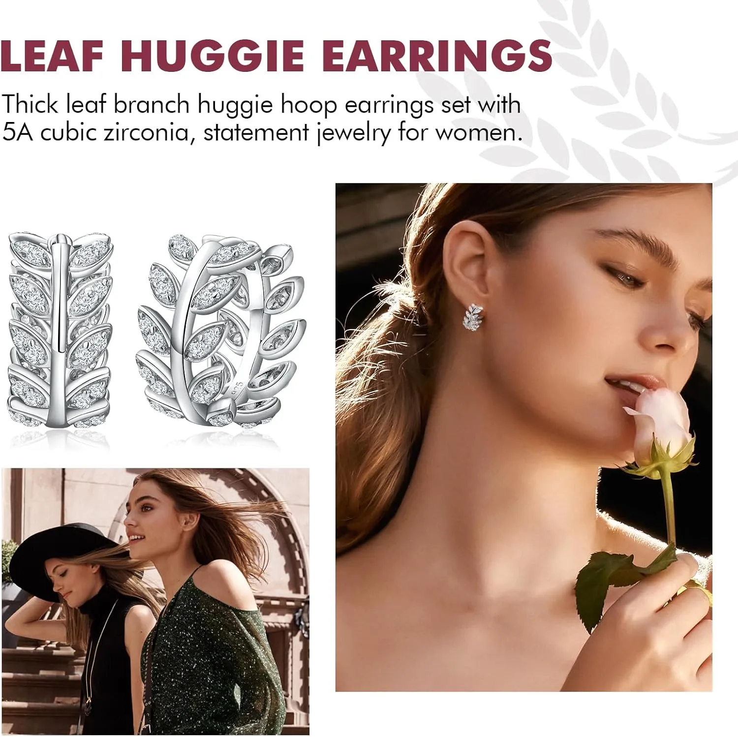DAYBYDAY Huggie Earrings for Women 925 Sterling Silver Cubic Zirconia Gemstone Small Hoop Earrings, Leaf/Butterfly Cross/Huggie Hoop Earrings Anniversary Birthday Valentines Jewelry