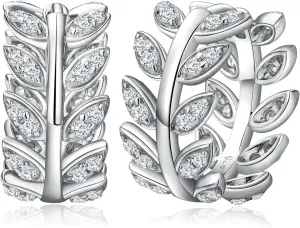DAYBYDAY Huggie Earrings for Women 925 Sterling Silver Cubic Zirconia Gemstone Small Hoop Earrings, Leaf/Butterfly Cross/Huggie Hoop Earrings Anniversary Birthday Valentines Jewelry