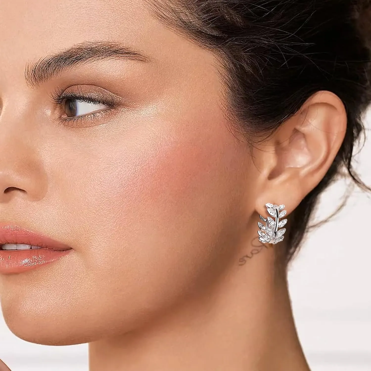 DAYBYDAY Huggie Earrings for Women 925 Sterling Silver Cubic Zirconia Gemstone Small Hoop Earrings, Leaf/Butterfly Cross/Huggie Hoop Earrings Anniversary Birthday Valentines Jewelry