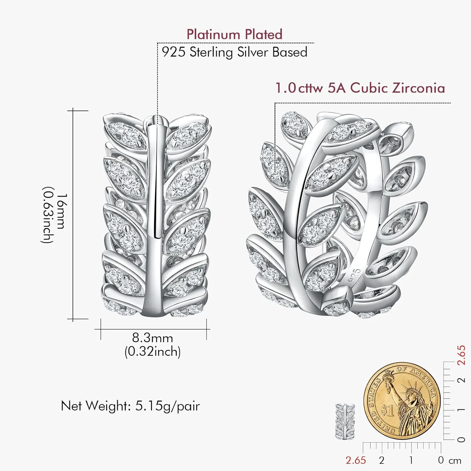 DAYBYDAY Huggie Earrings for Women 925 Sterling Silver Cubic Zirconia Gemstone Small Hoop Earrings, Leaf/Butterfly Cross/Huggie Hoop Earrings Anniversary Birthday Valentines Jewelry
