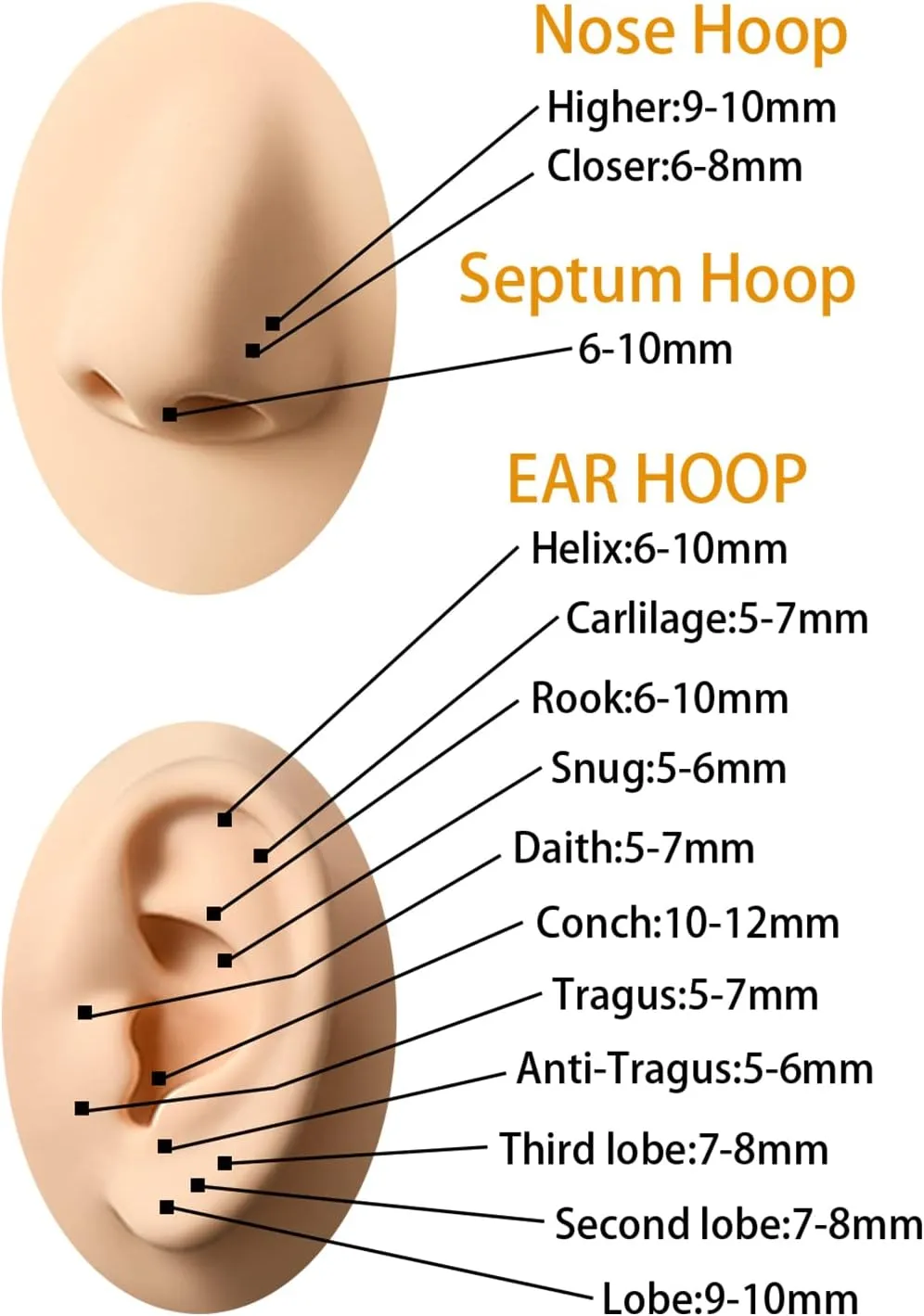 D.Bella Hinged Nose Rings Hoop 316L Surgical Steel Hypoallergenic Septum Ring Lip Ring Helix Cartilage Rook Earrings Body Piercing Jewelry 14G 16G 18G 20G, Diameter 5mm to 14mm