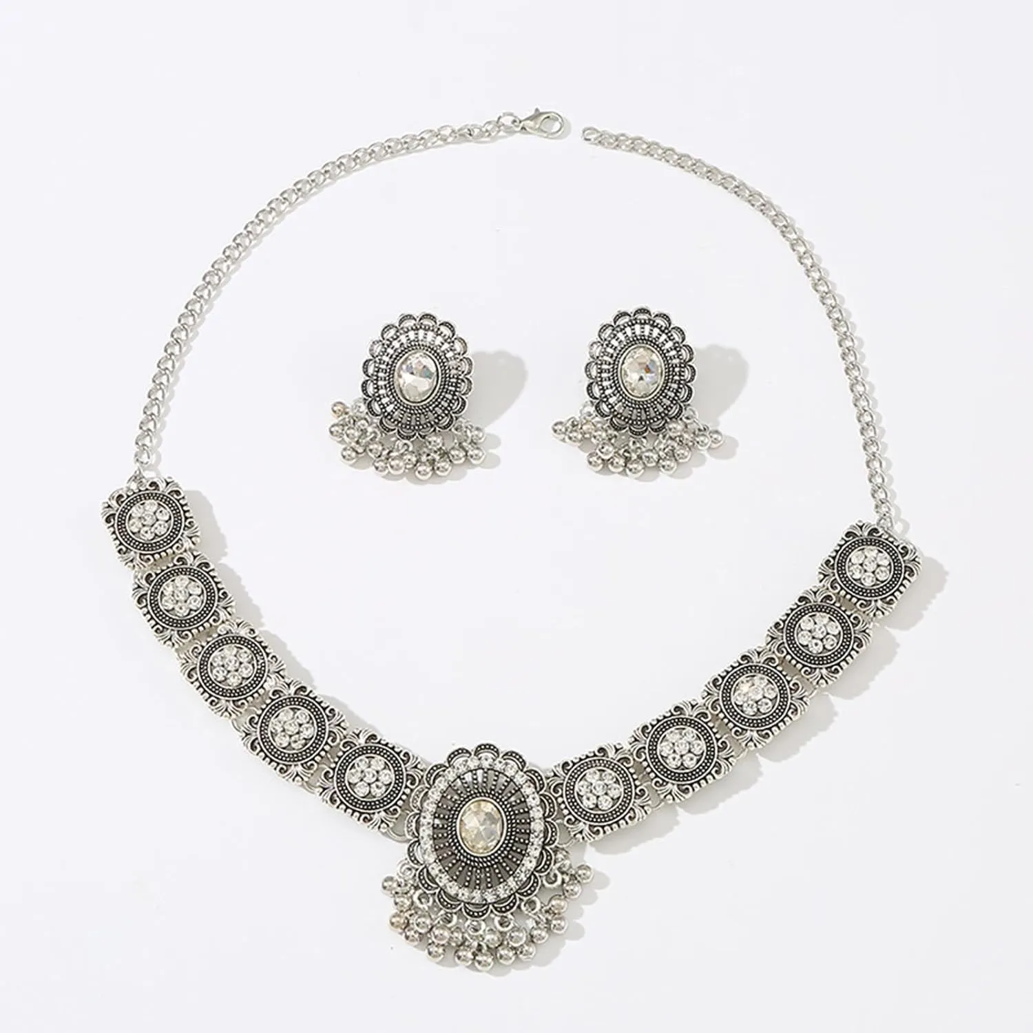 Dcfywl731 Indian Jewelry Sets for Women Bollywood Wedding Necklace Earrings Set Oxidized Ethnic Choker Necklaces Gift