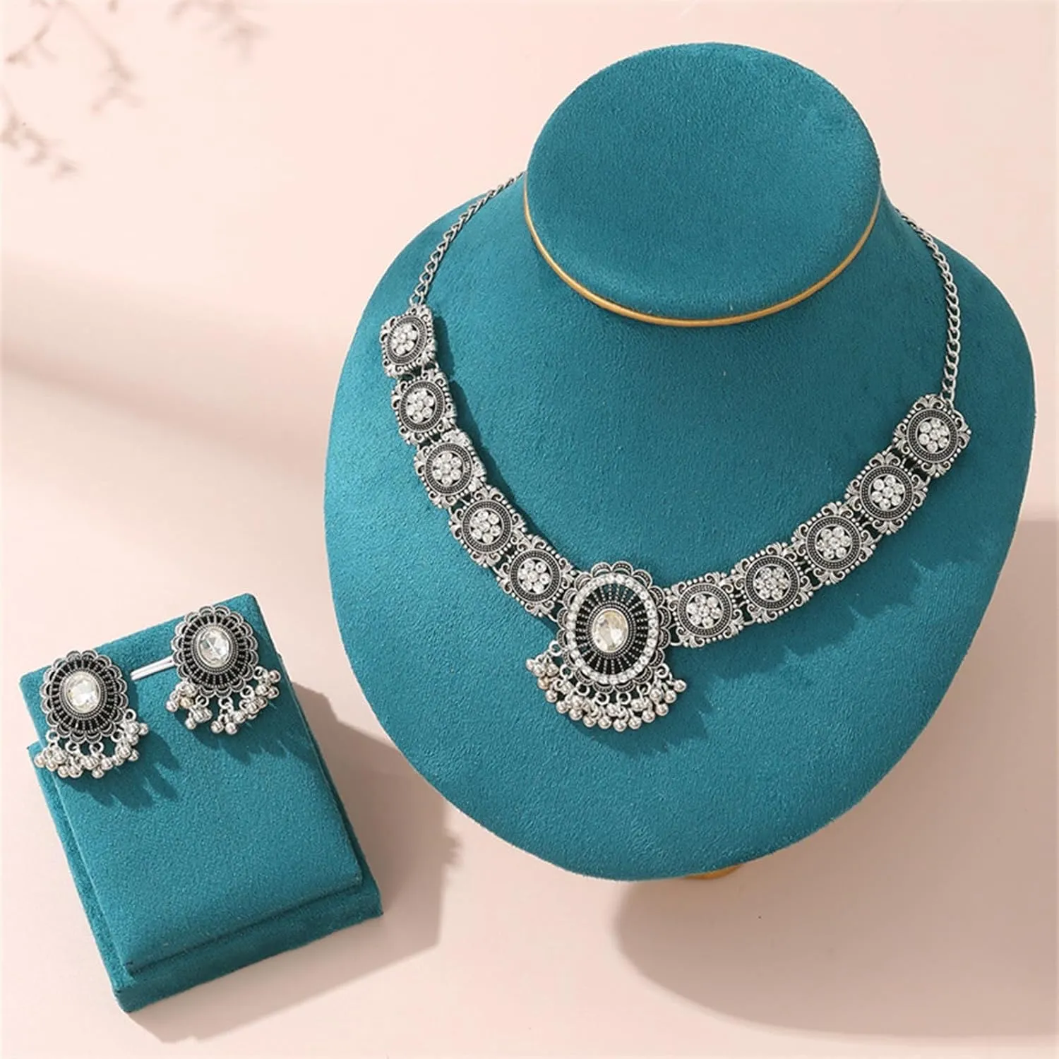 Dcfywl731 Indian Jewelry Sets for Women Bollywood Wedding Necklace Earrings Set Oxidized Ethnic Choker Necklaces Gift