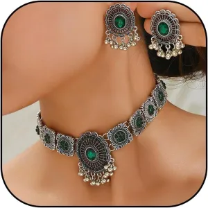 Dcfywl731 Indian Jewelry Sets for Women Bollywood Wedding Necklace Earrings Set Oxidized Ethnic Choker Necklaces Gift