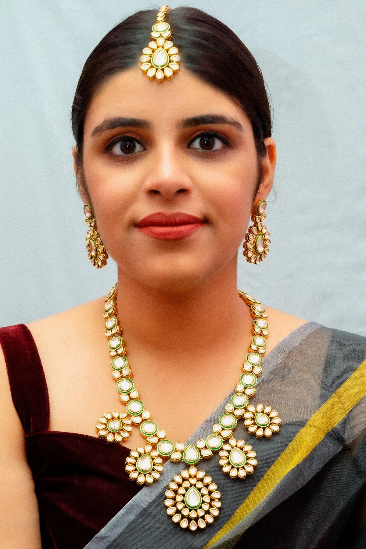 Designer Gold Plated Royal Kundan Ruby & Emerald Necklace with Earrings (D884)