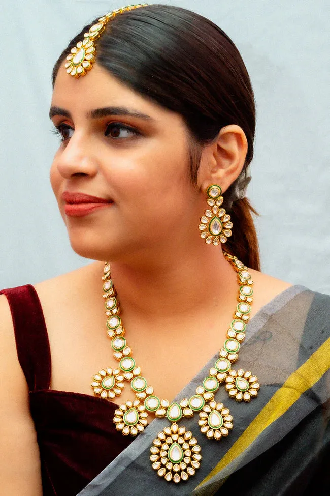 Designer Gold Plated Royal Kundan Ruby & Emerald Necklace with Earrings (D884)