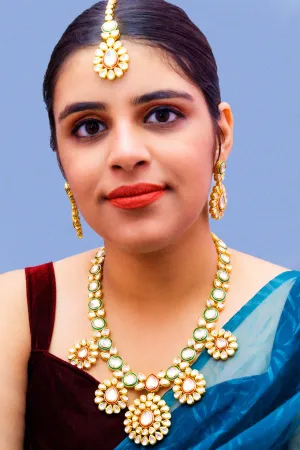 Designer Gold Plated Royal Kundan Ruby & Emerald Necklace with Earrings (D884)
