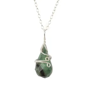 Designs by Nature Gems Handmade Womens Emerald Charm Necklace 18 inch Chain Sterling Silver, May Birthstone