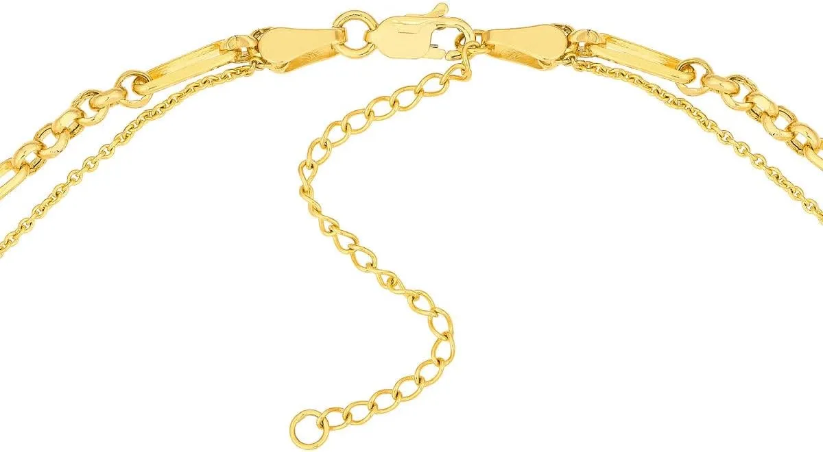 Diamond Circle Duet Layered Necklace - 14K Yellow Gold 16-18 Inch Adjustable