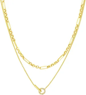 Diamond Circle Duet Layered Necklace - 14K Yellow Gold 16-18 Inch Adjustable