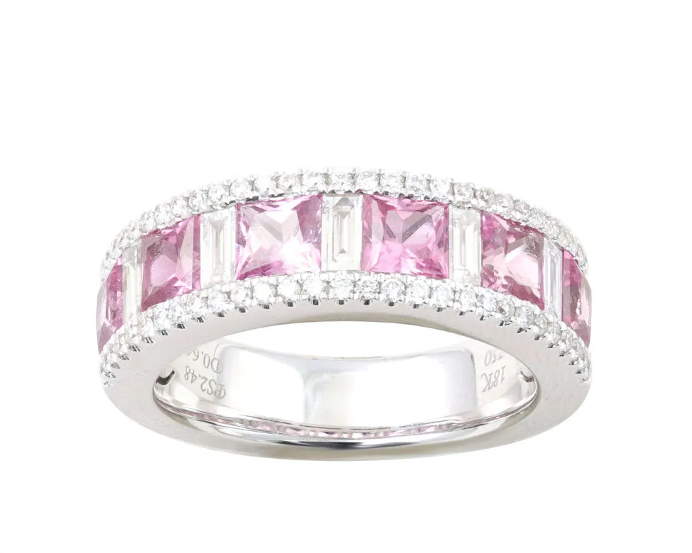 Diamond with Six Pink Sapphire Ring