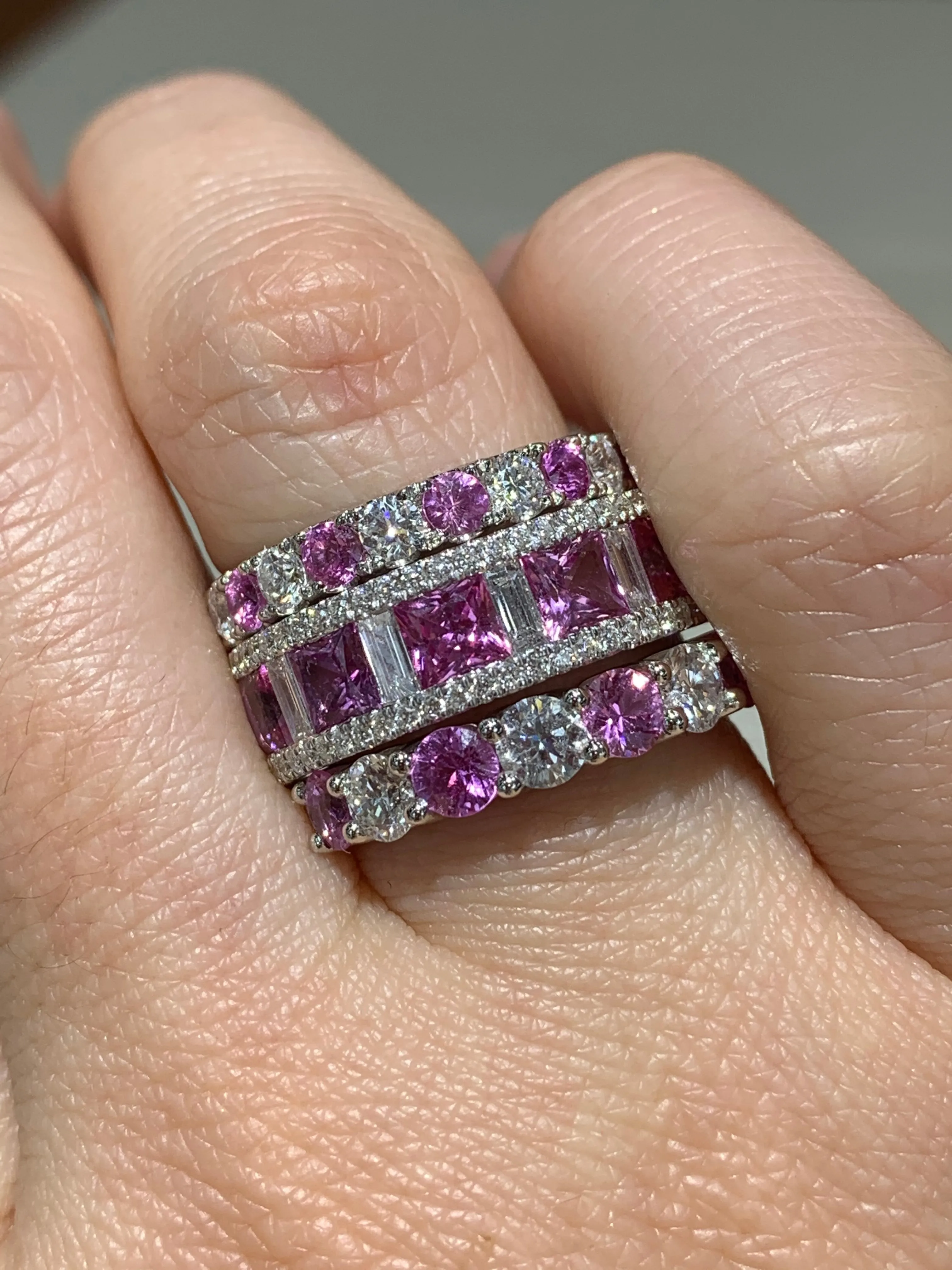 Diamond with Six Pink Sapphire Ring