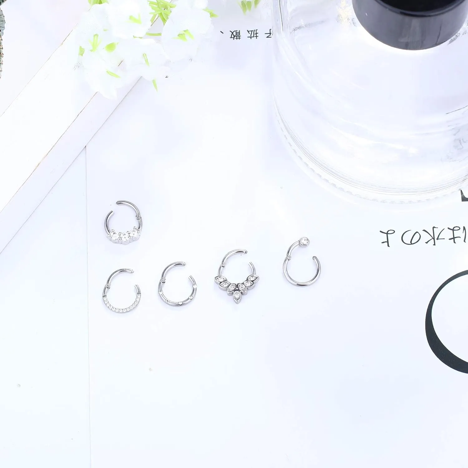 Drperfect Daith Earrings 16G Stainless Steel Cartilage Helix Tragus Nose Hoop Piercing Jewelry 8MM 10mm Silver Gold Rose Gold Black Plated CZ Hinged Septum Clicker Rings