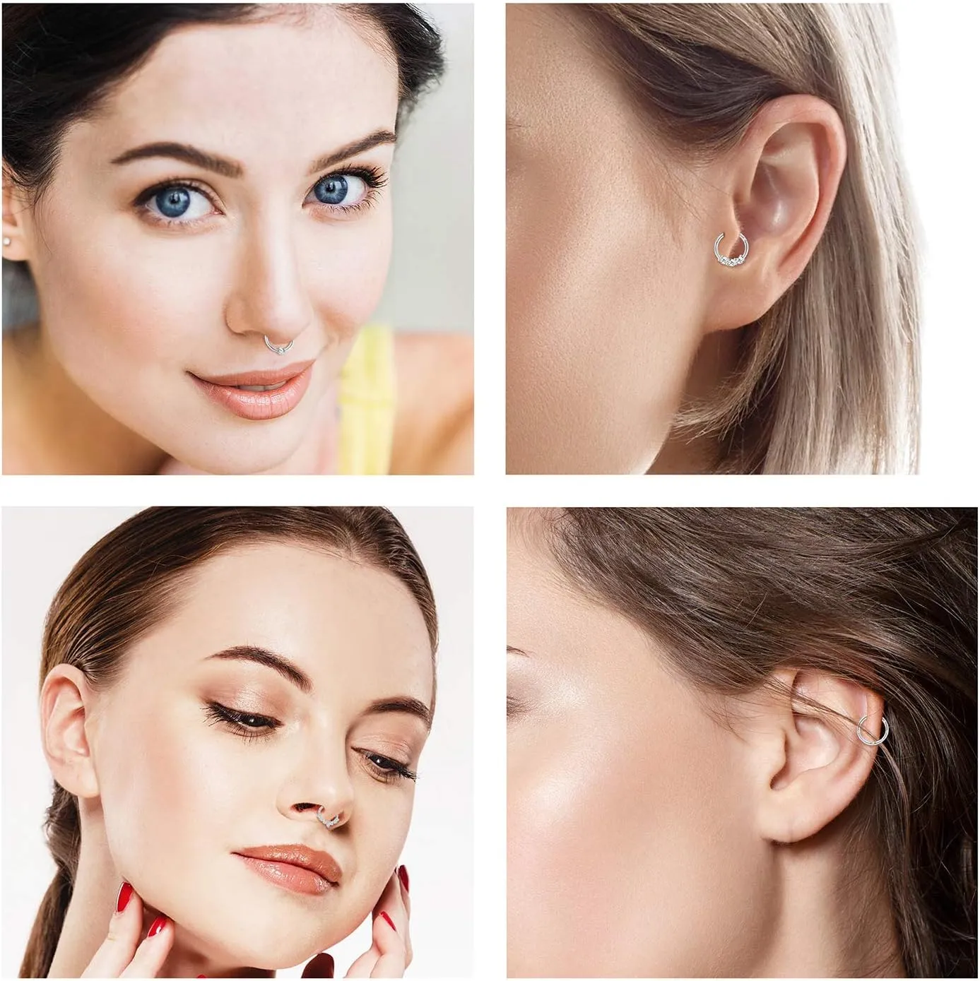 Drperfect Daith Earrings 16G Stainless Steel Cartilage Helix Tragus Nose Hoop Piercing Jewelry 8MM 10mm Silver Gold Rose Gold Black Plated CZ Hinged Septum Clicker Rings