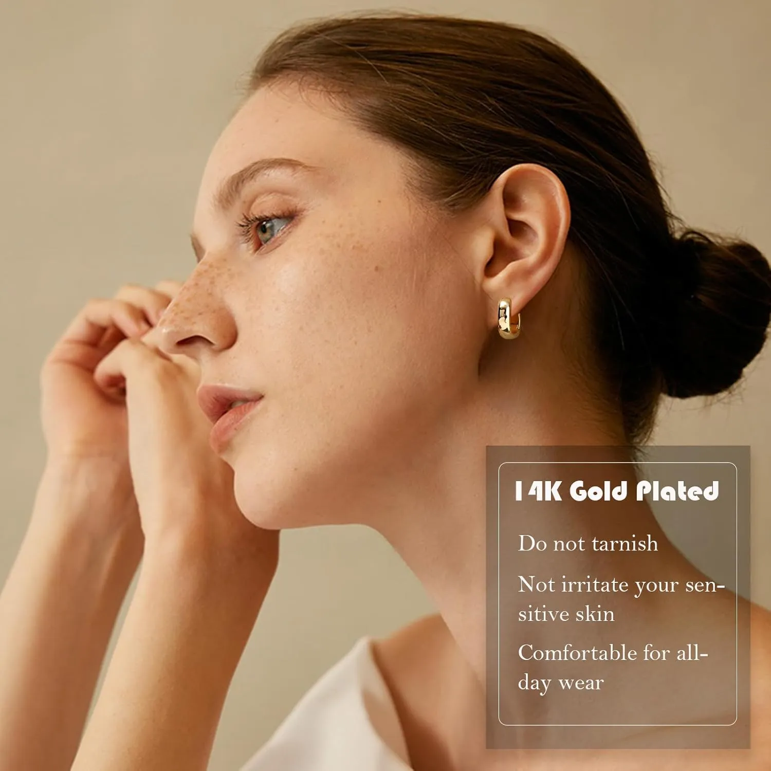 Earring Sets for Multiple Piercing Small Chunky Hoop Earrings Stack Hypoallergenic Cartilage Stud 14K Gold Silver Plated Thick U Huggie Hoops for Women