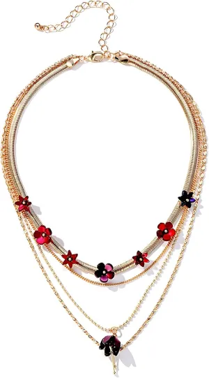 Elegant Layered Gold Flower Choker Necklace Handmade Boho Floral Jewelry for Women Adjustable Length