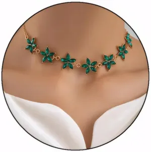 Emerald Choker Necklaces Gold Layered Necklace Green Crystal Pendant Crystal Flower Necklace Water Droplet Pendant Necklace Jewelry for Women