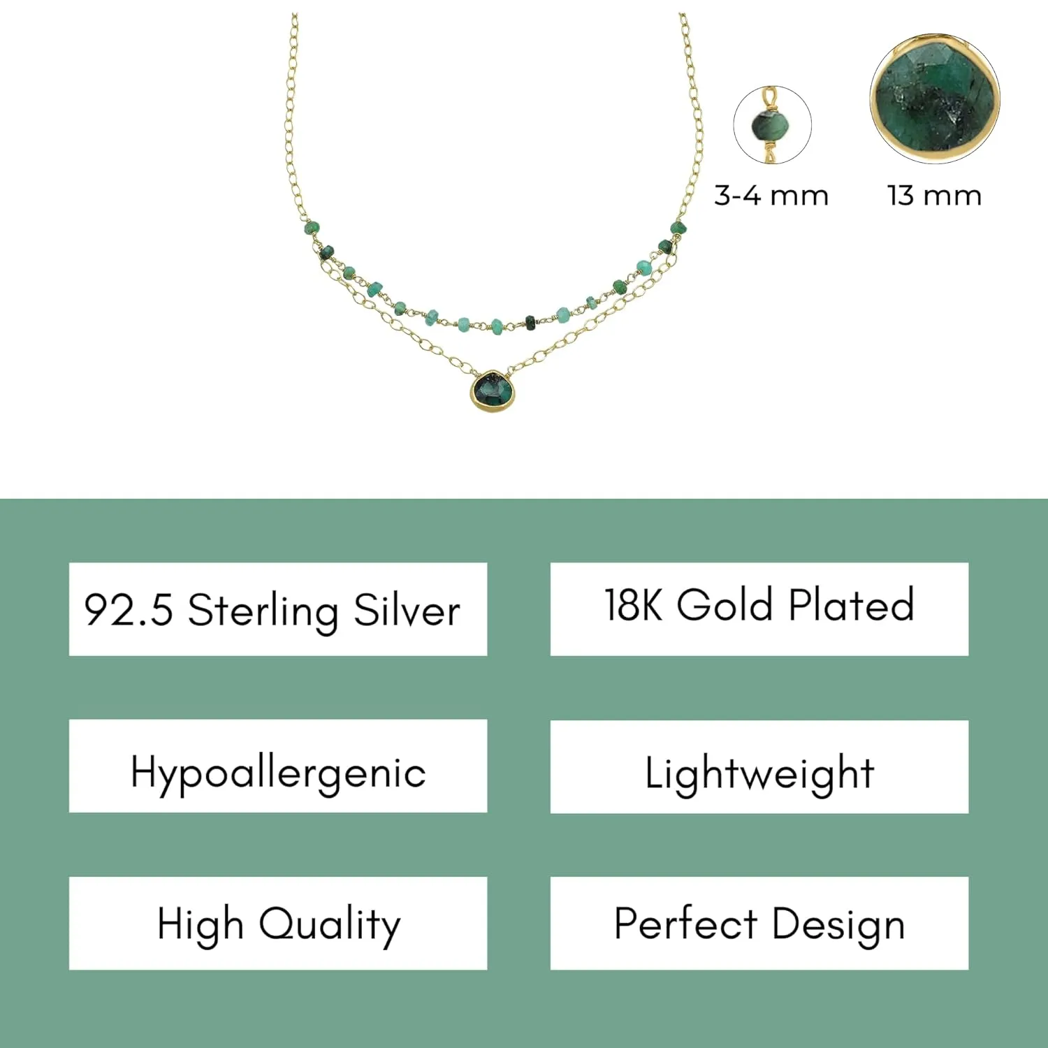 Emerald Layering Necklace for Women, Premium Layered Gold Necklaces - Tarnish Free 18K Gold Vermeil Certified S925 Classic Stack Necklace Gold Jewelry for Women - Mothers Day Gifts for Mom Wife