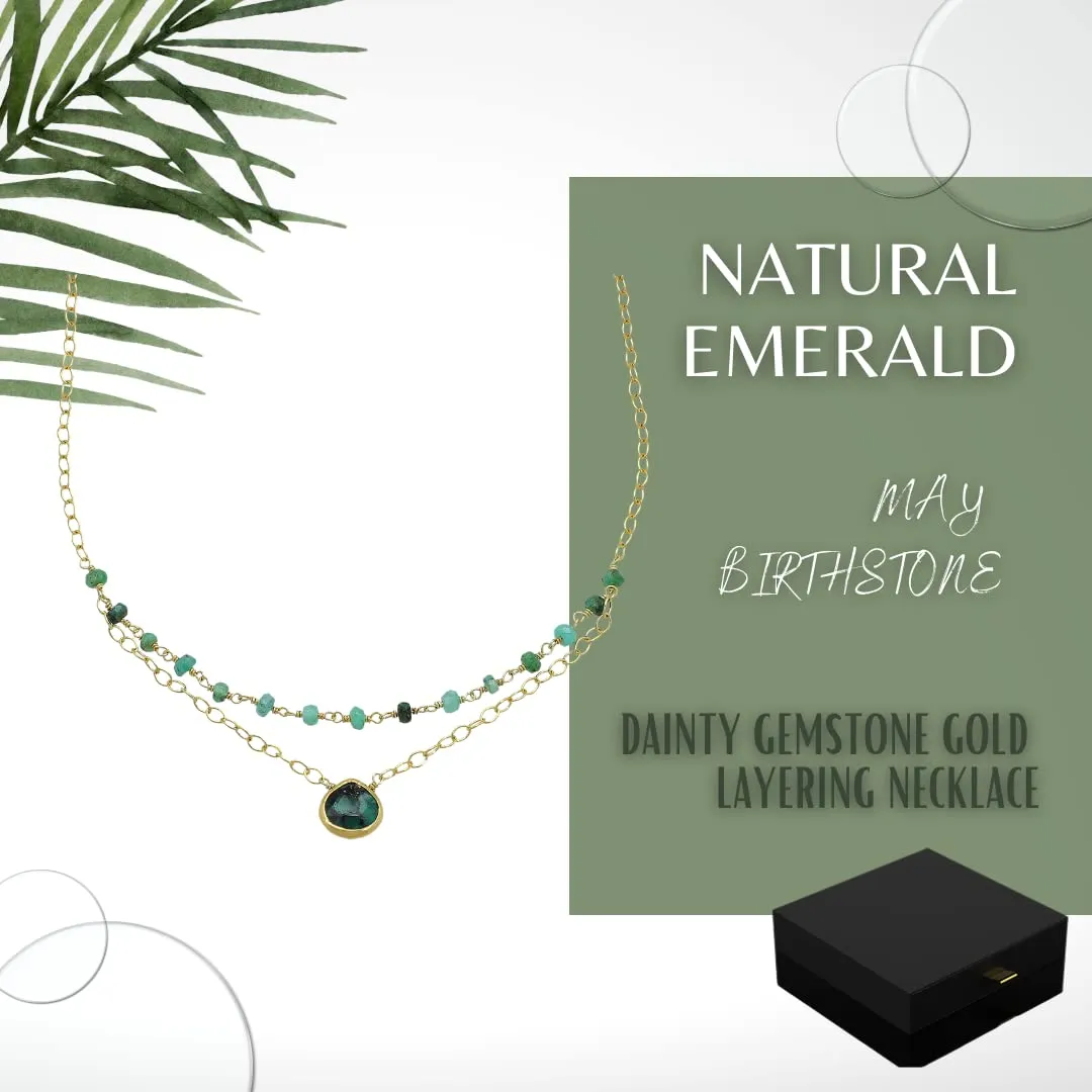 Emerald Layering Necklace for Women, Premium Layered Gold Necklaces - Tarnish Free 18K Gold Vermeil Certified S925 Classic Stack Necklace Gold Jewelry for Women - Mothers Day Gifts for Mom Wife