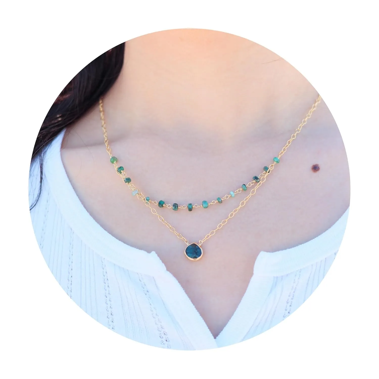 Emerald Layering Necklace for Women, Premium Layered Gold Necklaces - Tarnish Free 18K Gold Vermeil Certified S925 Classic Stack Necklace Gold Jewelry for Women - Mothers Day Gifts for Mom Wife