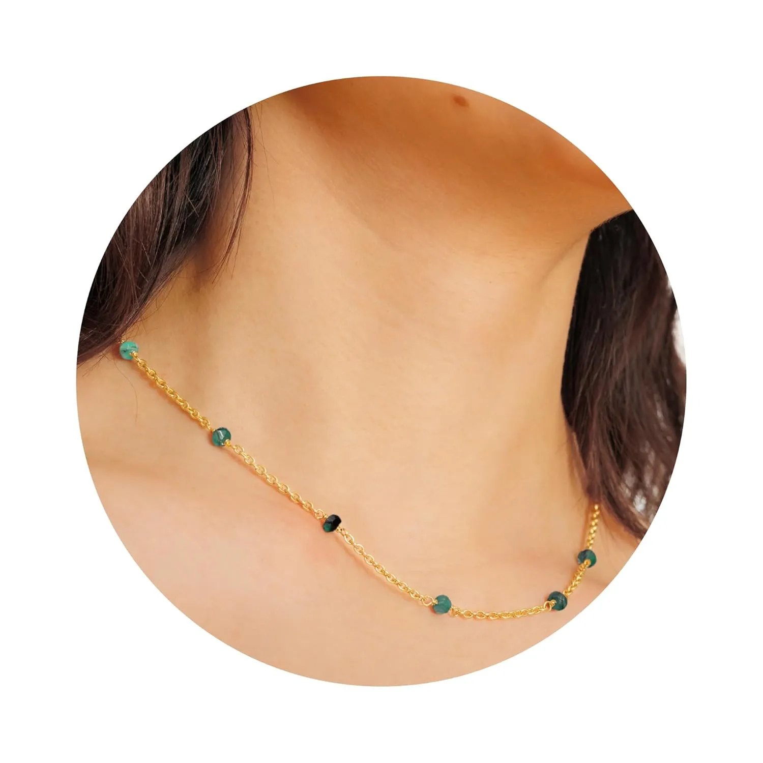 Emerald Necklace for Women, Premium Beaded Gold Necklaces for Women - Tarnish Free 18K Gold Vermeil Certified S925 Classic Statement Necklace Gold Jewelry for Women - Mothers Day Gifts for Mom Wife