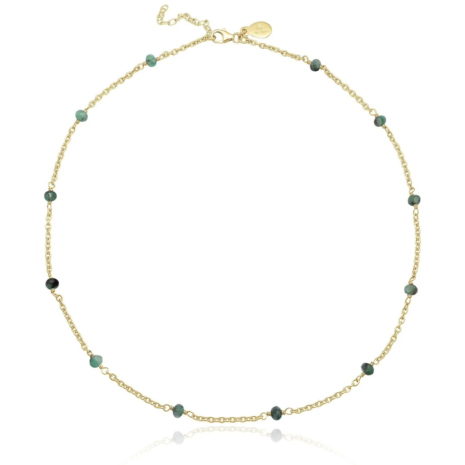 Emerald Necklace for Women, Premium Beaded Gold Necklaces for Women - Tarnish Free 18K Gold Vermeil Certified S925 Classic Statement Necklace Gold Jewelry for Women - Mothers Day Gifts for Mom Wife