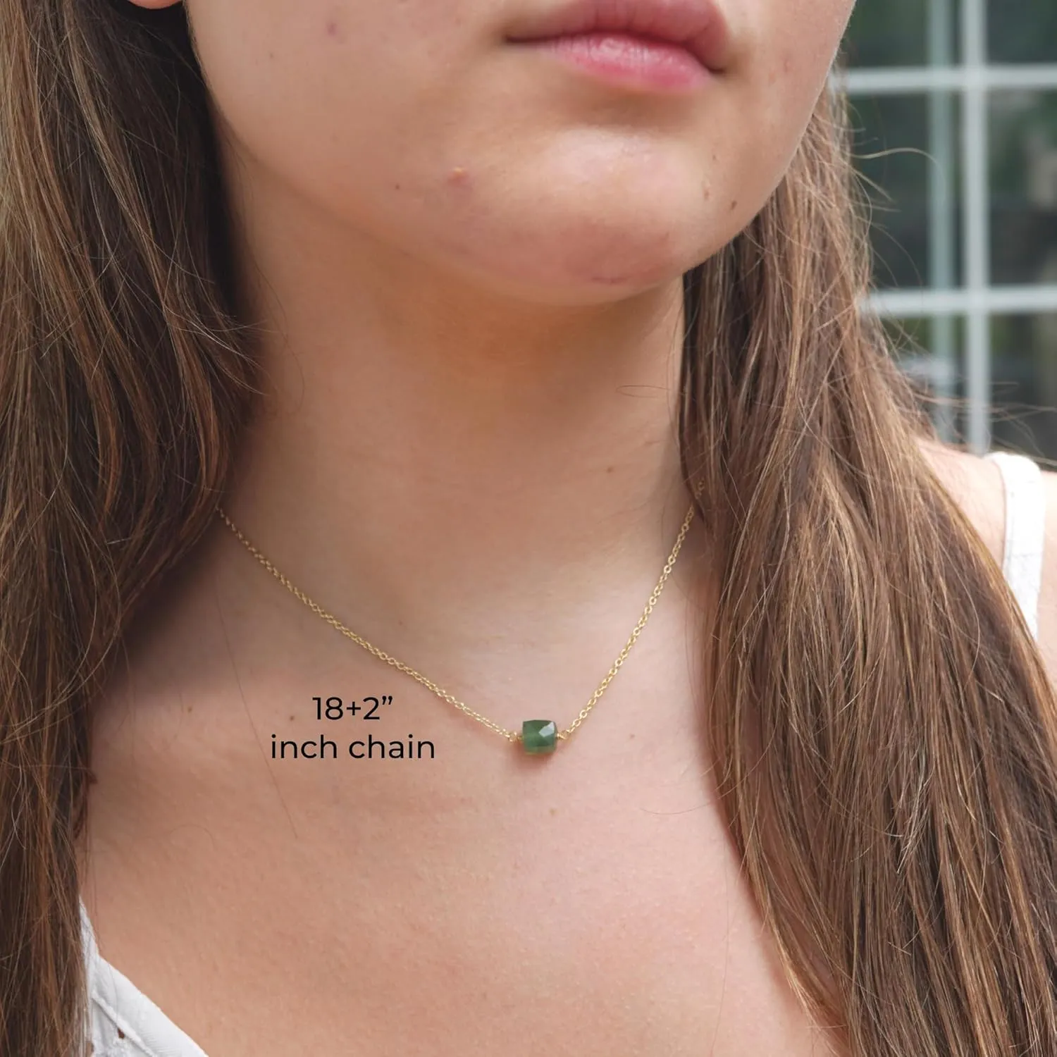 Emerald Necklace for Women, Premium Gold Cube Necklaces for Women - Tarnish Free 18K Gold Vermeil Certified S925 Classic Statement Necklace Gold Jewelry for Women - Mothers Day Gifts for Mom Wife